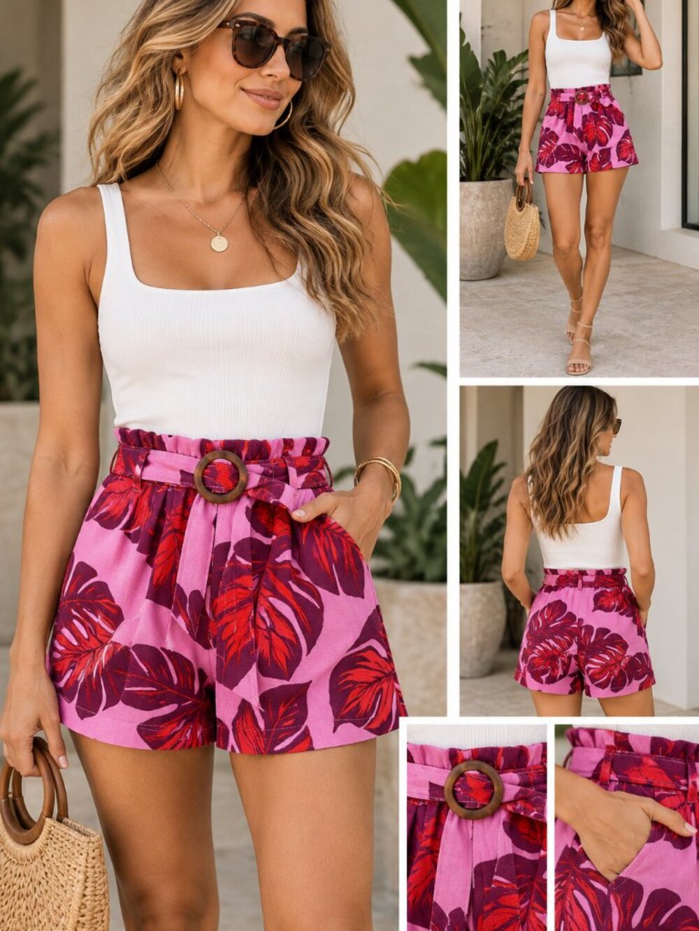 Sofia Jeans by Sofia Vergara Tropical Print Paperbag Shorts – Size S
